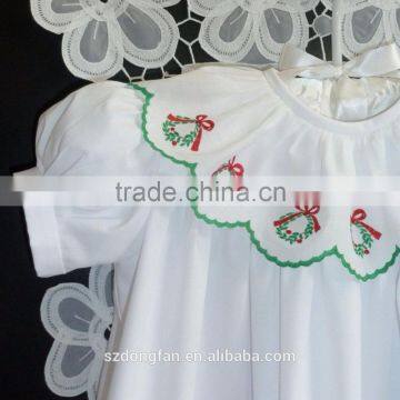 Girls Christmas High Yoke Float Dress With Slip Baby White Embroidery Holiday Dress photo-2