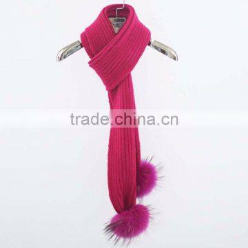 Myfur Baby Pink Striped Pattern Wool Crochet Scarf With Removable Raccoon Fur Balls photo-6
