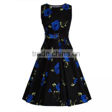 Walson NEW 50'S VTG Rose Print FLORAL SWING DRESS ROCKABILLY photo-2