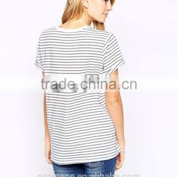 100% Cotton Striped Design Soft-touch Jersey Maternity Clothes t Shirt for Pregnancy