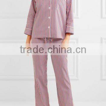 Custom 2017 Striped Cotton Pajama Set Wholesale Women Nightwear Sleepwear Ladies Nightwear Pajama Sets photo-2