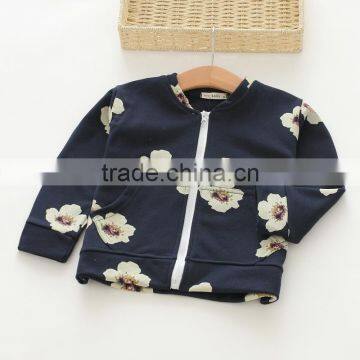 Casual Style Flower Printing Zipper Cotton Girls Jacket photo-2