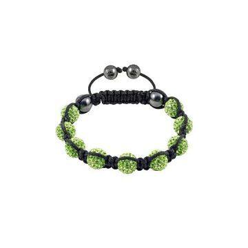 Wax Braided Shamballa Bracelet Pave With Green Rhinestones Beads