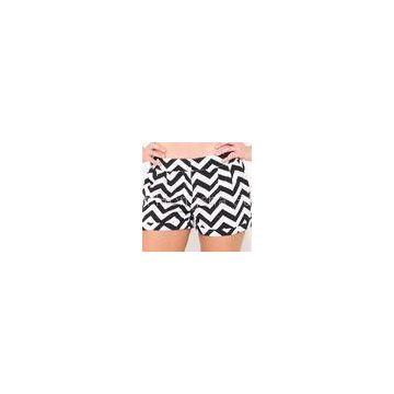 Ladies Summer Black and White Chevron Ruffle Cotton Shorts Hss732