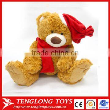 Plush Christmas Stuffed Teddy Bear ornaments Toy with hat and scarf