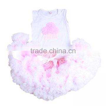 pink chiffon tulle birthday cake embroidery 2pcs custom baby girls tutu skirt