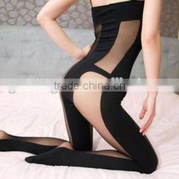 Mrs Exclusive SPLICING stitching women open sexy fashion jumpsuit body stocking