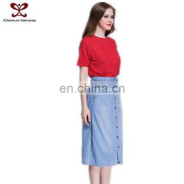 A Forever Fairness 100% Cotton Button Wholesale Long Denim Skirt