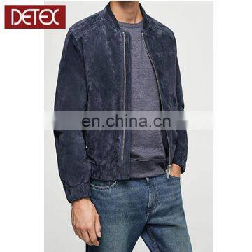 Blue Biker Plain Bomber Jacket Men Suede Jacket