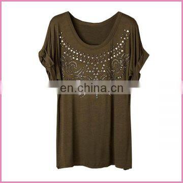 short sleeves summer casual women blouse big size beaded style blouse