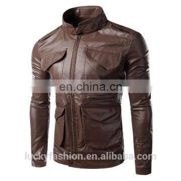 2016 New Style Stand-up Collar Faxu Leather Jacket For Men photo-3