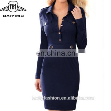 2016 BAIYIMO Women's Vintage Navy Style Long Sleeve Slim Business Pencil Dress