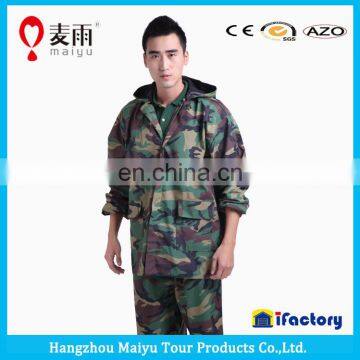 Maiyu 2015 fashion two-pieces polyester camouflage raincoat fabric