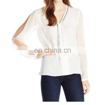 Designer Clothing Manufacturers in China, Long Sleeve Cream Lady Shirt Office Uniform Design photo-3