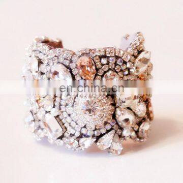 Aidocrystal handmade clear silver rhinestone wedding wide cuff wrist hand crystal bracelet