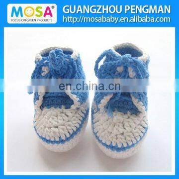 2014 New Fashion Crochet Baby Boy Blue and White Boots Lace Up Shoes photo-3