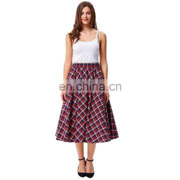 Kate Kasin Women's Vintage Fashion Grid Pattern Plaid A-Line Skirt KK000495-1 photo-2