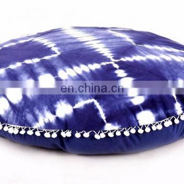 Indian Handmade Abstract Round Meditation Ottoman Cover Hand Tie Dye Shibori Print Round Pillow Cover Cushion Cover Pillow Case