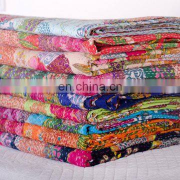 Tropical Kantha Quilt Fruit Print Kantha Bedcover Reversilble Bedspread Wholesale from India