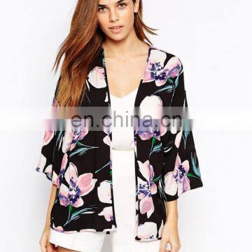 Kimono in Floral Print chiffon blouses woman clothing blouse floral chiffon kimono half sleeve nice