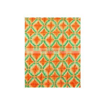 Orange/Green Shibori Kota Doria Screen Printed Fabric