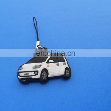 white and yellow car auto racing souvenir pvc phone strap for promotion