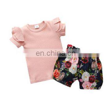 Baby Girls Sets 2 pcs Kid Baby Girl Cotton T-shirt + Flowers Shorts Outfits