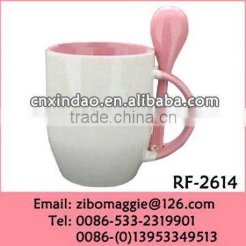 Belly Shape Zibo Made Colored Oversized Promotion Ceramic Coffee Cup with Spoon