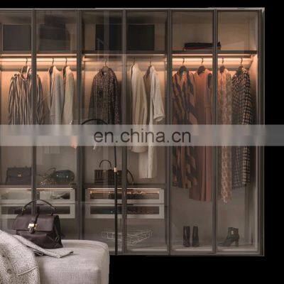 Modern bedroom glass door wardrobe customized wardrobe