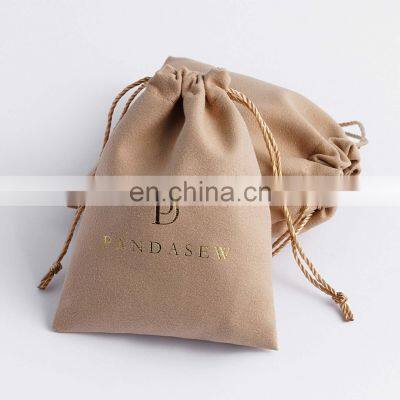 PandaSew Custom Logo Coffee Gift Pouch Velvet Suede Drawstring Jewelry Pouch Bag