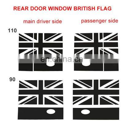 20-21 Land Rover Defender Rear Door Window [British Flag] Sticker 1 Piece Set Black (Primary and Co-pilot Side) 110 90