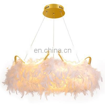 Shop Restaurant Modern White Feather Pendant Light Luxury Bedroom Decorative Unique Pendant LED Lamp