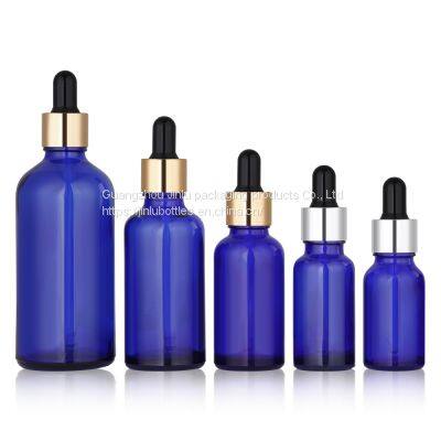 5ml round shoulder dropper stock bottle, spot essence glass sample bottle, 100ml blue essential oil sub bottle