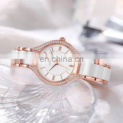 SINOBI New Arrival Women Luxury Watch S9858L Ceramic Strap Watch Pearl Shell Dial Handwatch Delicate Design Saat photo-5