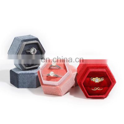 Corduroy Double Ring box Small Size Four Color Spot Hexagon Flannelette Ring Jewelry Box For Wedding &Engagement