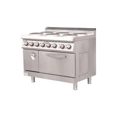 Коммерческий 6-кусковый плитный электропечь с духовкой и хранилищем, мощность вентилятора 13,8 кВт