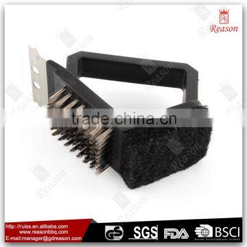 3 type function cooper wire BBQ grill cleaning brush with scraper