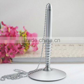 Fashio silver metal stand ballpoint pen with the chain for bank and office                        
                                                Quality Choice