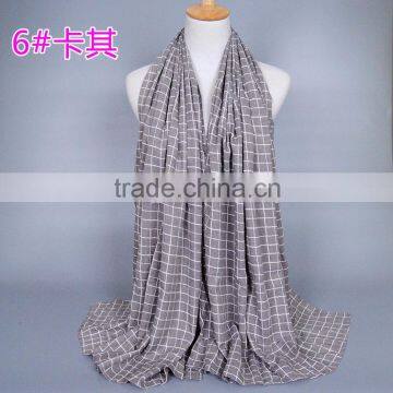 Spring Wide Cotton Women Plaid Scarf