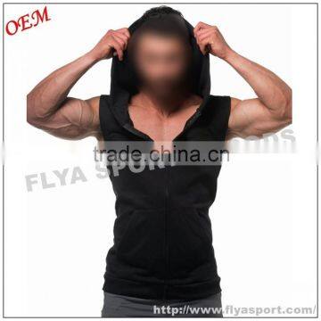 2016 Latest High Quality Blank Sleeveless Tank Top Pullover Zipper Gym Singlet Hoodies photo-5