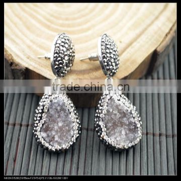 LFD-028E Wholesale Druzy Drusy Quartz Pave Rhinestone Crystal Drop Earrings Jewelry Finding