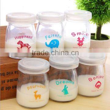 Glass pudding cup with cartoon printing 100ml