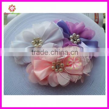 Chiffon pearl center flower, chiffon rhinestone flower, chiffon flower