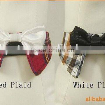 Fabric Dog Collar with Bow Tie Plaid Style