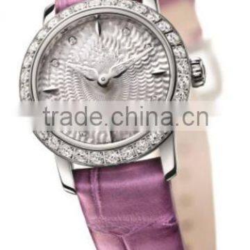 Rhinestone quartz stainless steel watch for women genuine leather strap watch