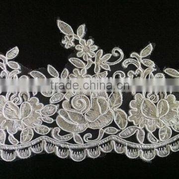 Fashion white embroidery cord lace for wedding dress