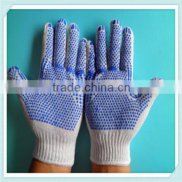 22cm blue PVC dotted cotton gloves for Asian workers