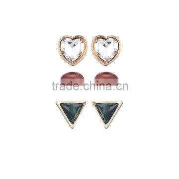 Fashion Jewelry Multi Color Shaped Chocolate Green Triangle Mixed Stud Earring Set