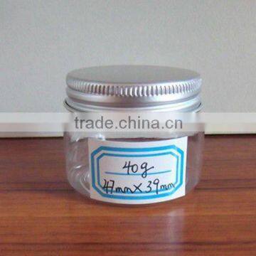 40g clear plastic food storage canister with aluminum screw lid