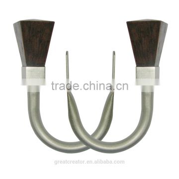 Great Creator Decorative Wooden Block Curtain Finials With Metal Hooks Curtain Tieback Hooks